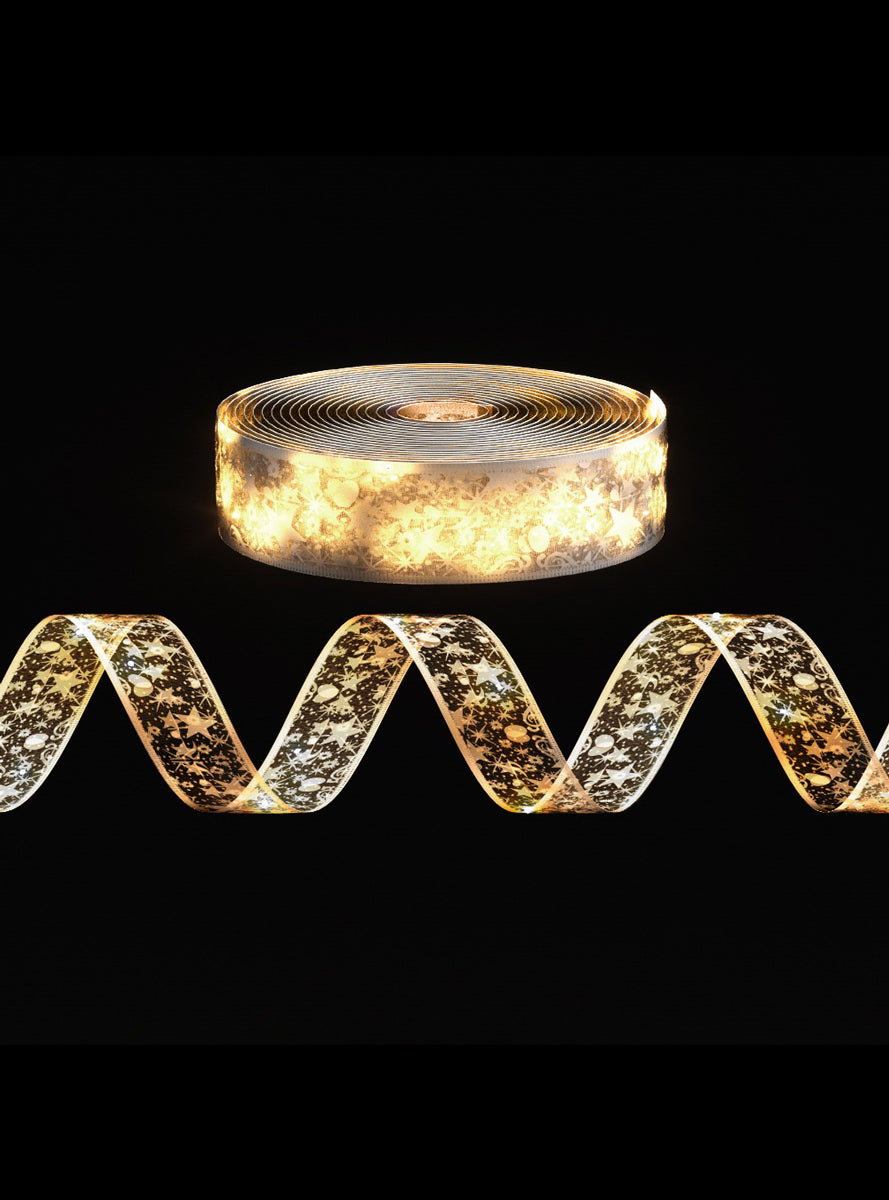Warm White Jingle Jollys 20 Metre Light Up Christmas Ribbon - Main Image