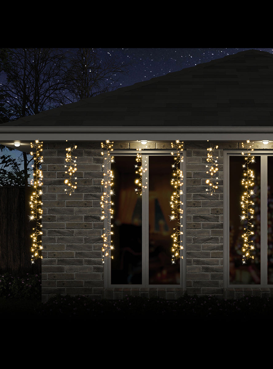 Warm White LED Dancing Cluster Icicle Christmas Lights 9 Metres - Main Image