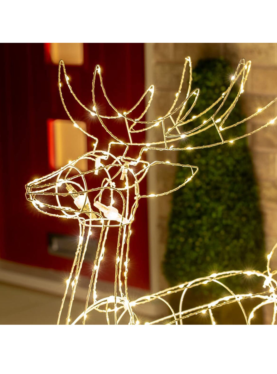 Warm White Standing 3D Wired Reindeer Christmas Light Decoration - Close Image