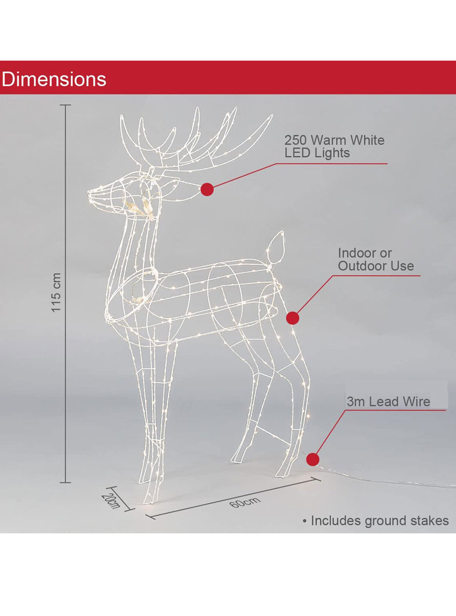 Warm White Standing 3D Wired Reindeer Christmas Light Decoration - Dimensions Image