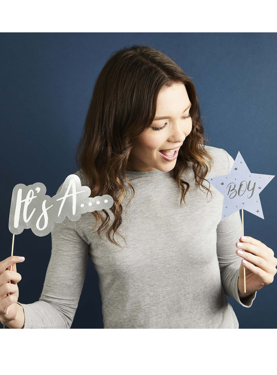 We Wonder What You Are 10 Pack Gender Reveal Photo Props - Lifestyle Image 2