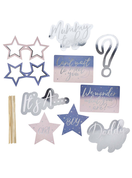 We Wonder What You Are 10 Pack Gender Reveal Photo Props - Main Image