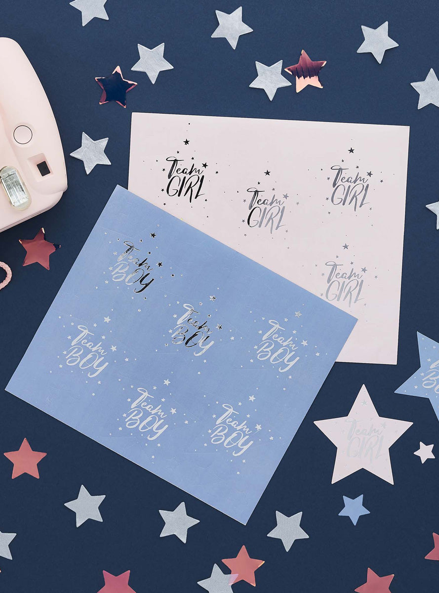 We Wonder What You Are 24 Pack Gender Reveal Stickers - Lifestyle Image 1