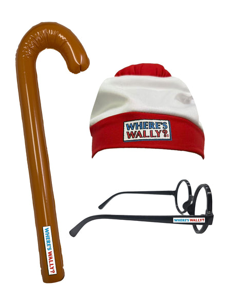 Wheres Wally Costume Accessory Kit With Walking Stick Beanie and Glasses - Main Image