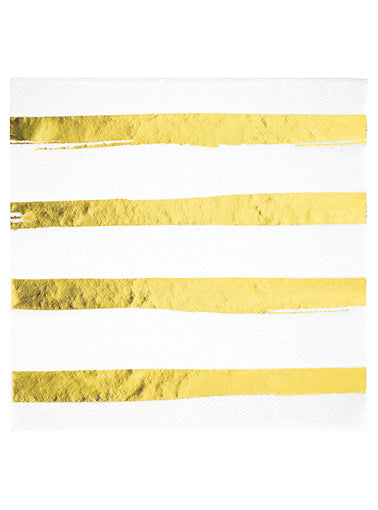 White and Gold Foil Striped 16 Pack Beverage Napkins – Main Image