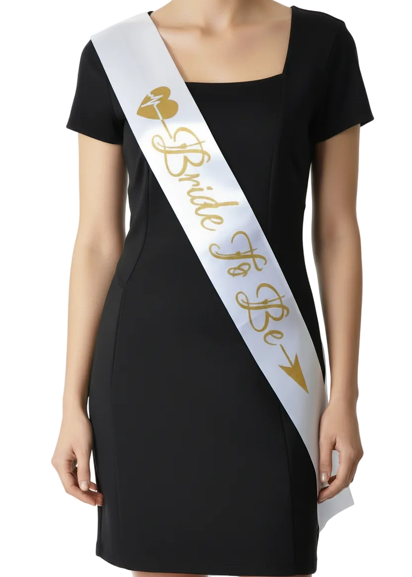 Glittery Gold and White Bride to Be Hen's Party Sash - Main Image