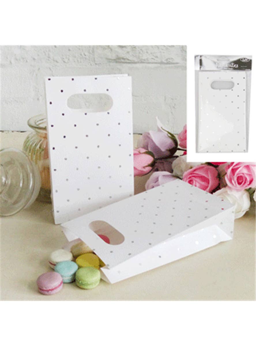 Image of Silver Polka Dots 6 Pack Party Favour Bags