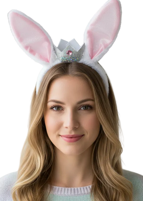 Sparkly Pink Rabbit Costume Ears with Mini Silver Crown - main image