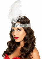1920s White Feather and Silver womens Flapper Headband - Main Image