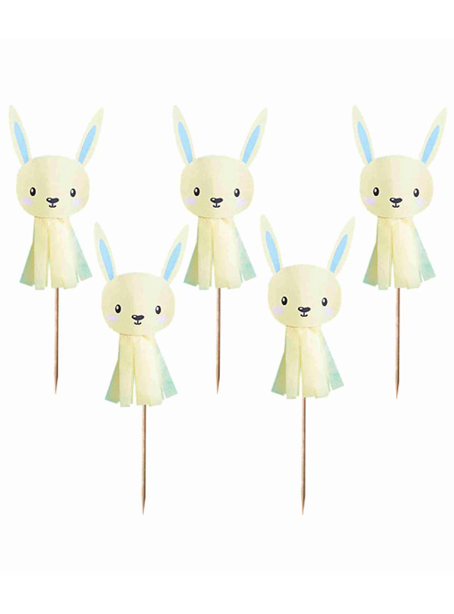 White Bunny 6 Pack 6cm Tassel Cake Picks - Main Image