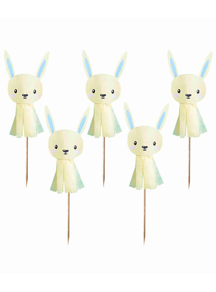White Bunny 6 Pack 6cm Tassel Cake Picks - Main Image