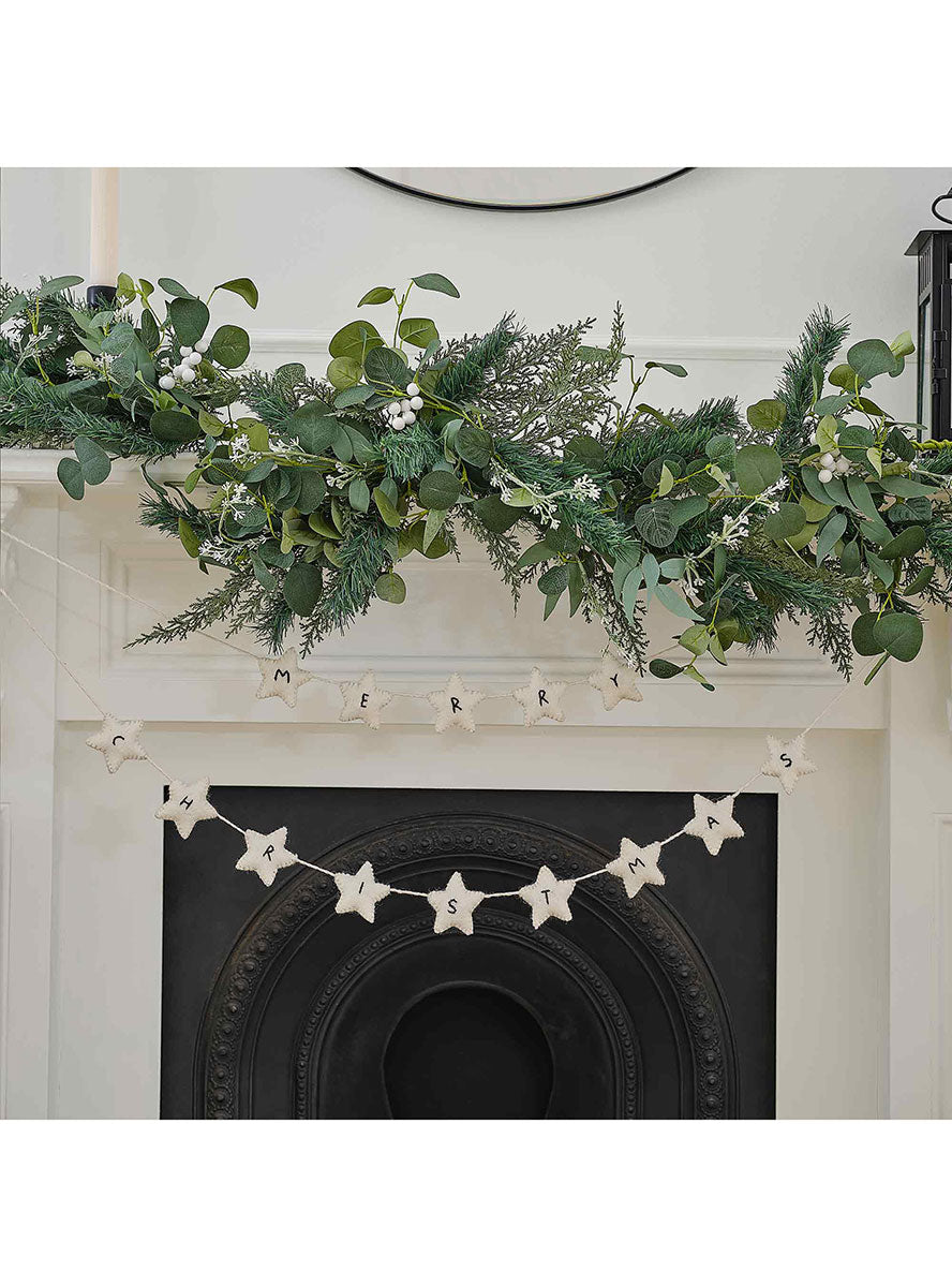 White Christmas Star Shaped Felt Merry Christmas Bunting 150cm