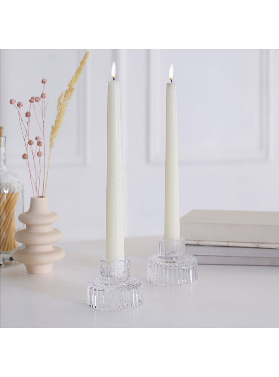 White Christmas Clear Glass Candle Holders 2 Pack – Lifestyle Image