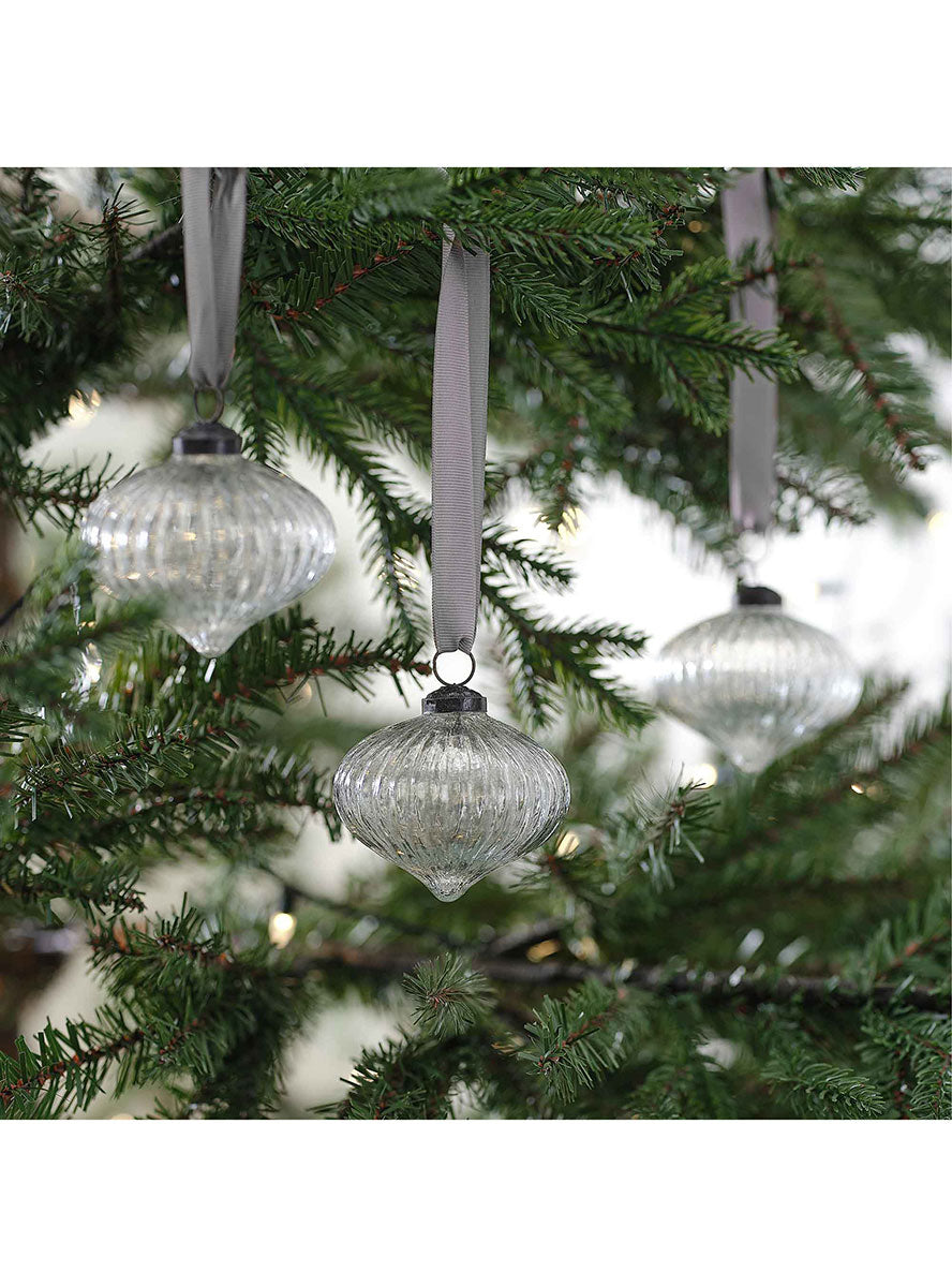 White Christmas Ribbed Glass Christmas Tree Ornaments 3 Pack – Lifestyle Image