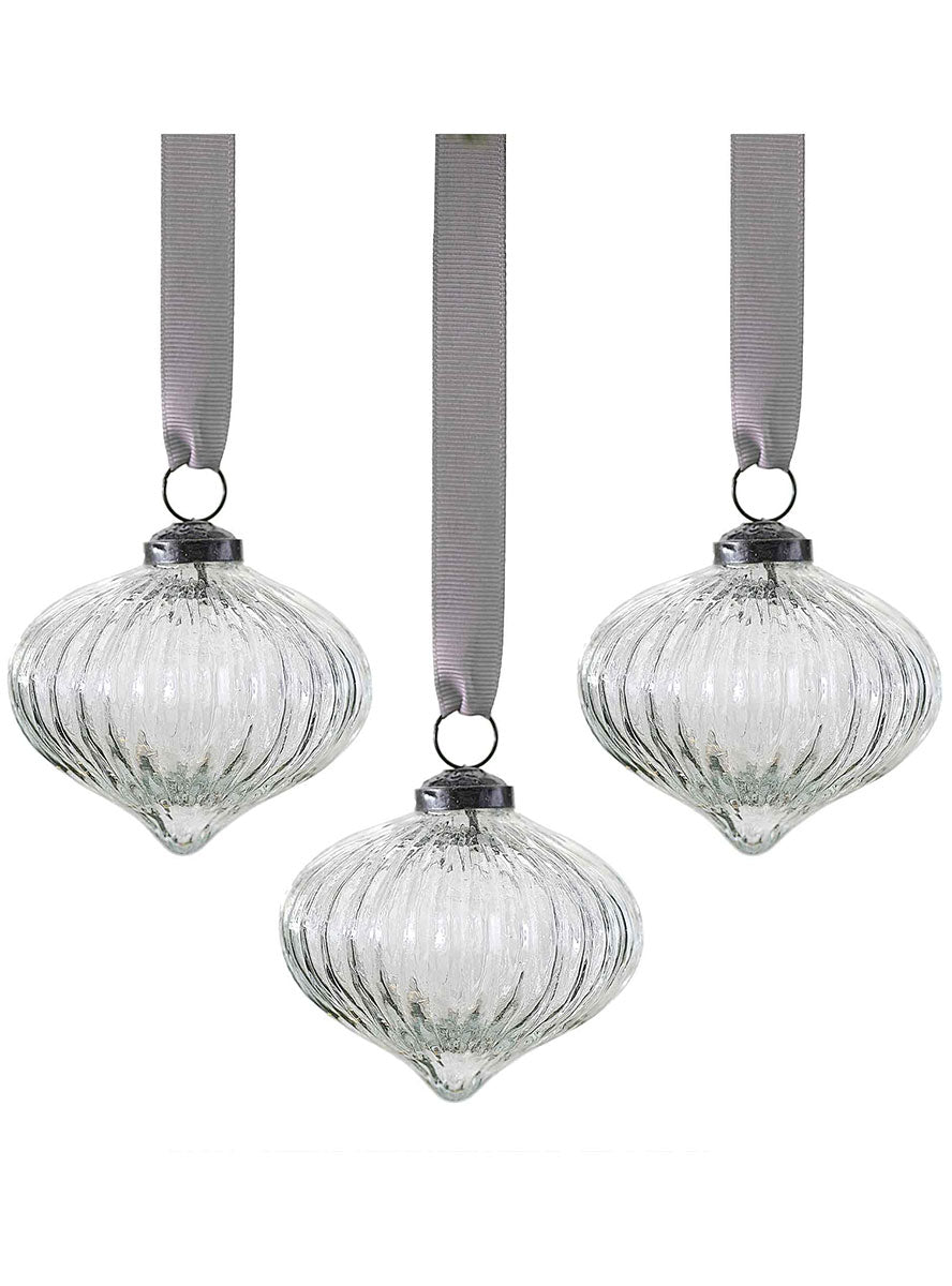 White Christmas Ribbed Glass Christmas Tree Ornaments 3 Pack – Main Image