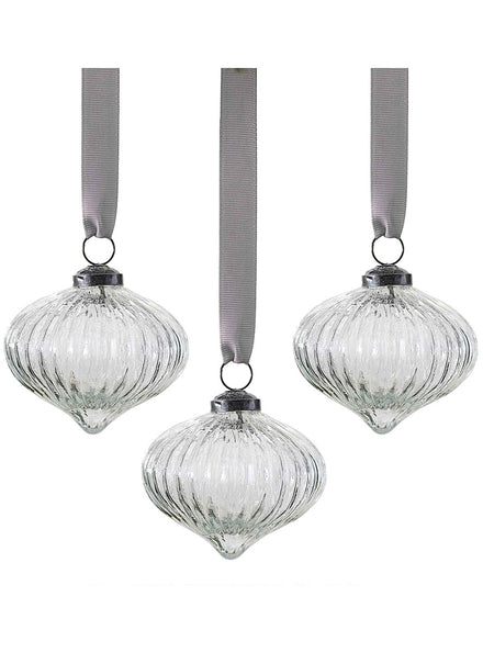 White Christmas Ribbed Glass Christmas Tree Ornaments 3 Pack – Main Image
