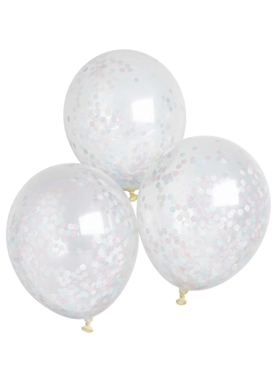 White Confetti Filled 5 Pack 30cm Latex Balloons - Main Image