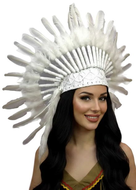 Deluxe White Feather Native American Chief Costume Headdress - Main Image
