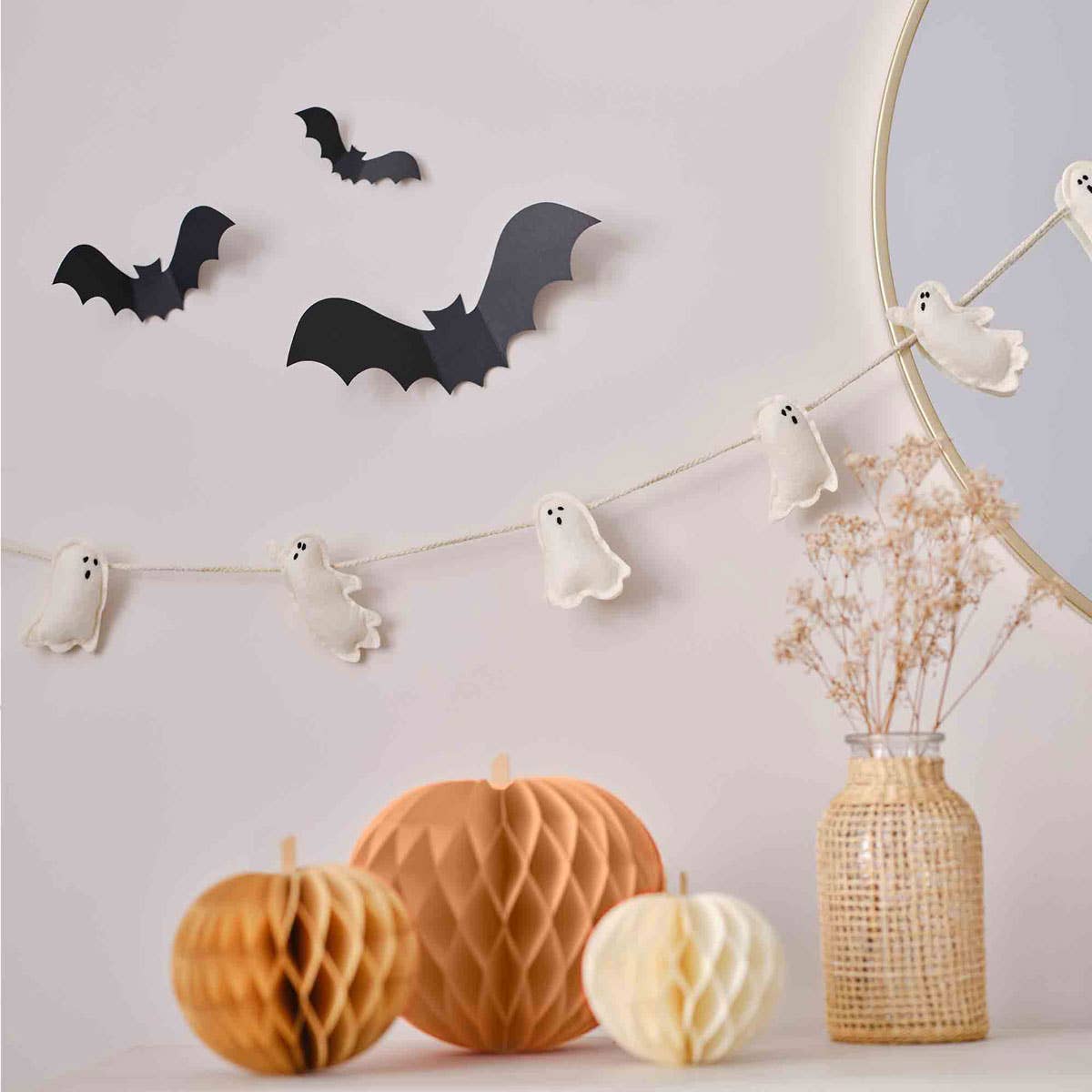 Image of Cute White Felt Ghost Bunting Halloween Decoration - Alternate Image