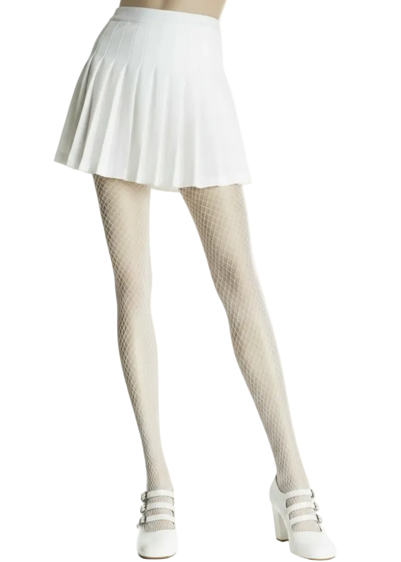 Full Length White Women's Fishnet Pantyhose - Main Image