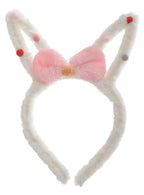 White Fluffy Bunny Ears with Pink Bow