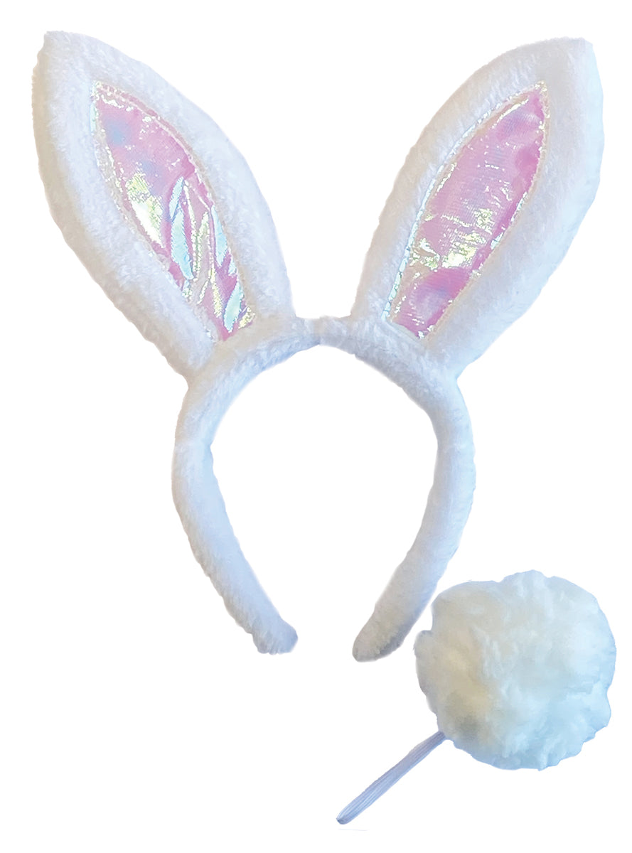 White Fluffy Bunny Ears and Tail Set