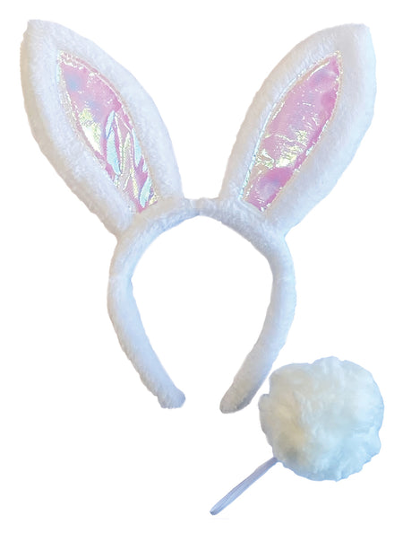 White Fluffy Bunny Ears and Tail Set