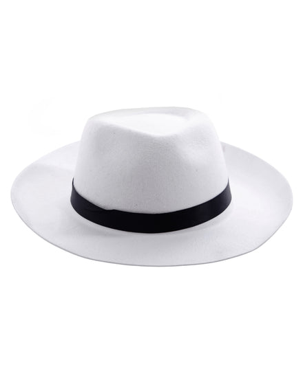 20s Gangster White Fedora Hat with Black Band