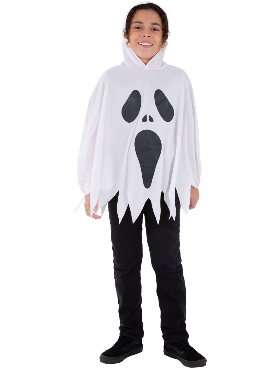 White Hooded Halloween Ghost Poncho Costume for Kids - Alternate Image
