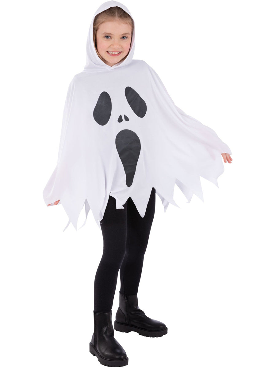 Hooded Kids White Halloween Ghost Poncho - Main Image
