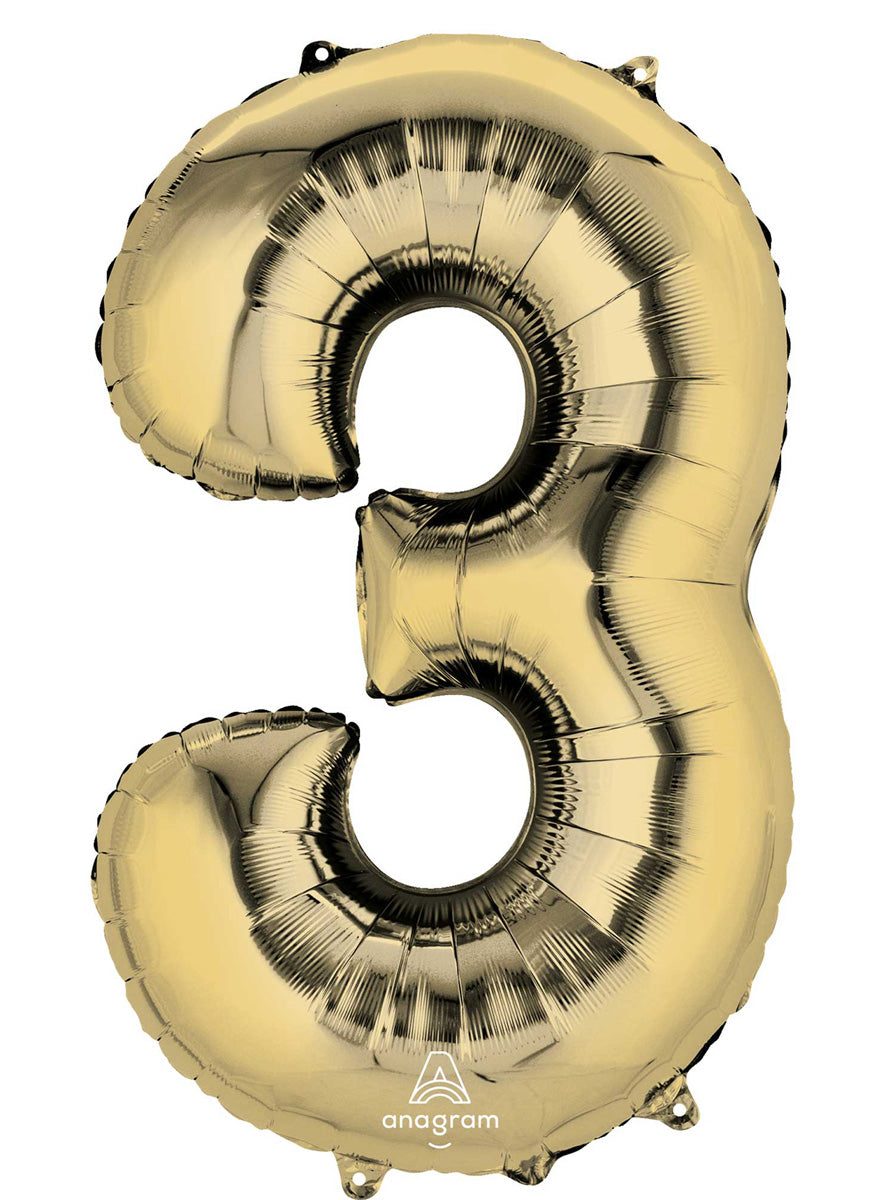 White & Gold Supershape Number 3 Foil Balloon - Main Image