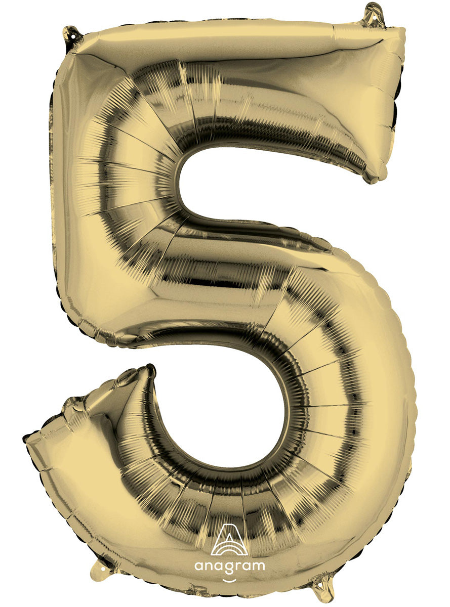 White Gold Supershape Number 5 Foil Balloon - Main Image