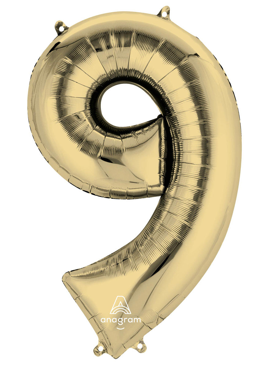 White Gold Supershape Number 9 Foil Balloon - Main Image