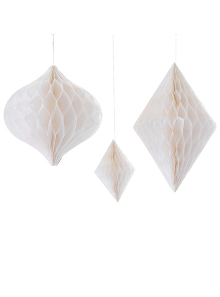 White Honeycomb 3 Pack Assorted Hanging Decorations – Main Image