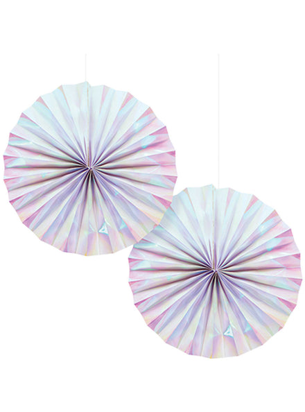 White Iridescent 2 Pack 30cm Foil Paper Fans – Main Image