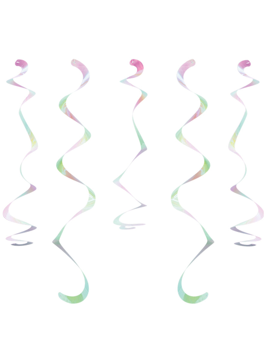 White Iridescent Foil 10 Pack 45 Hanging Swirl Decorations – Main Image
