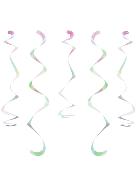 White Iridescent Foil 10 Pack 45 Hanging Swirl Decorations – Main Image