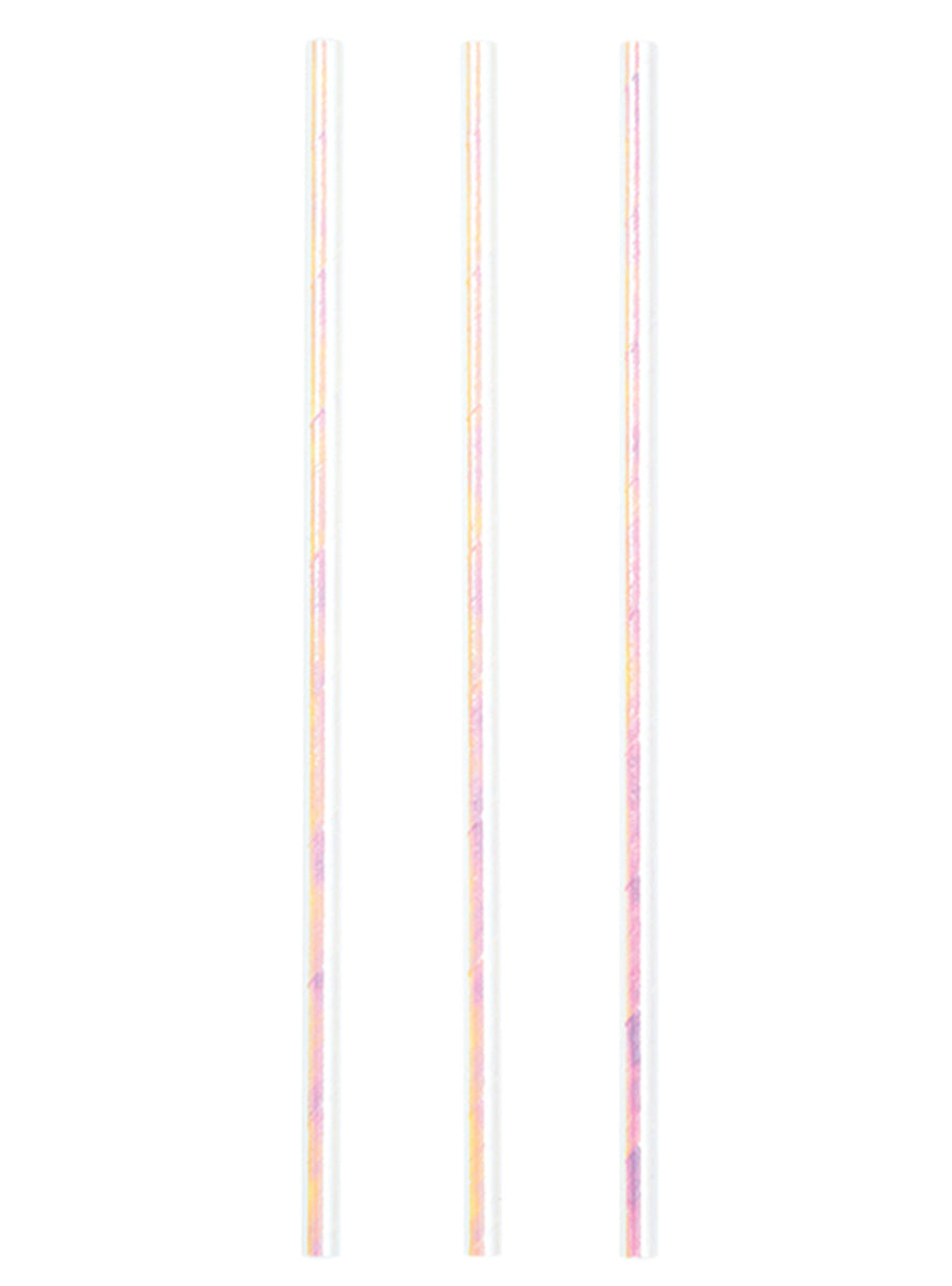 White Iridescent Foil 24 Pack 19cm Paper Straws – Main Image