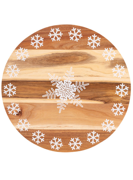 White Snowflake Print Christmas Wooden Lazy Susan