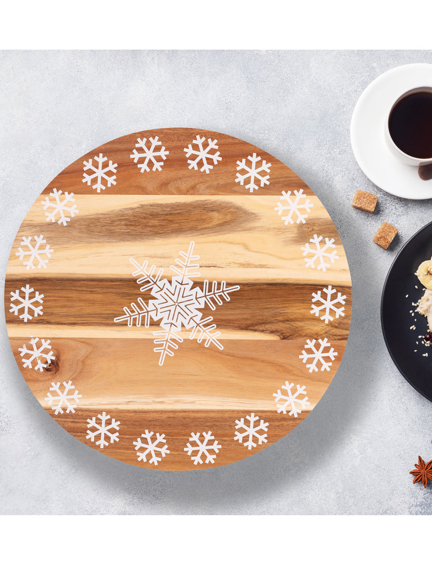 White Snowflake Print Christmas Wooden Lazy Susan - Alternate Image