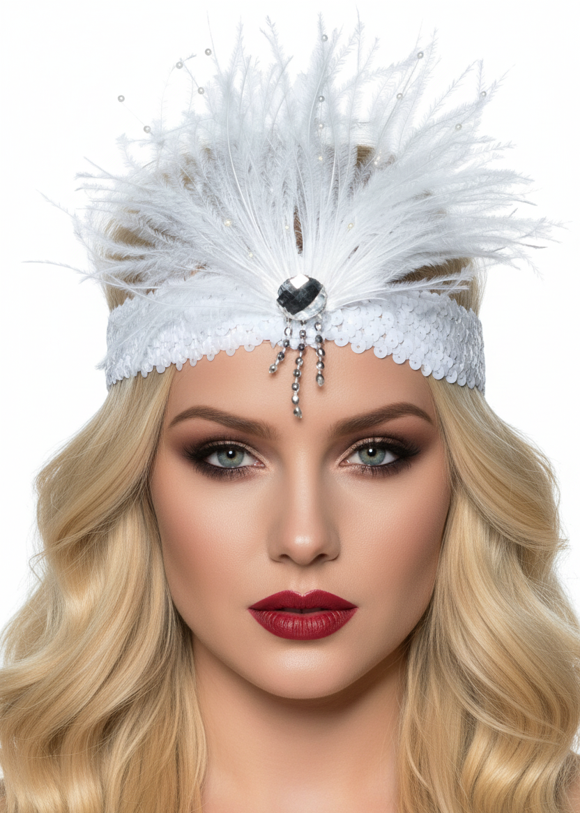 Gatsby Soft White Feather Flapper Headband - Main Image
