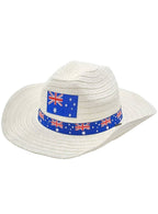 Australia Day White Straw Look Aussie Flags Cowboy Hat