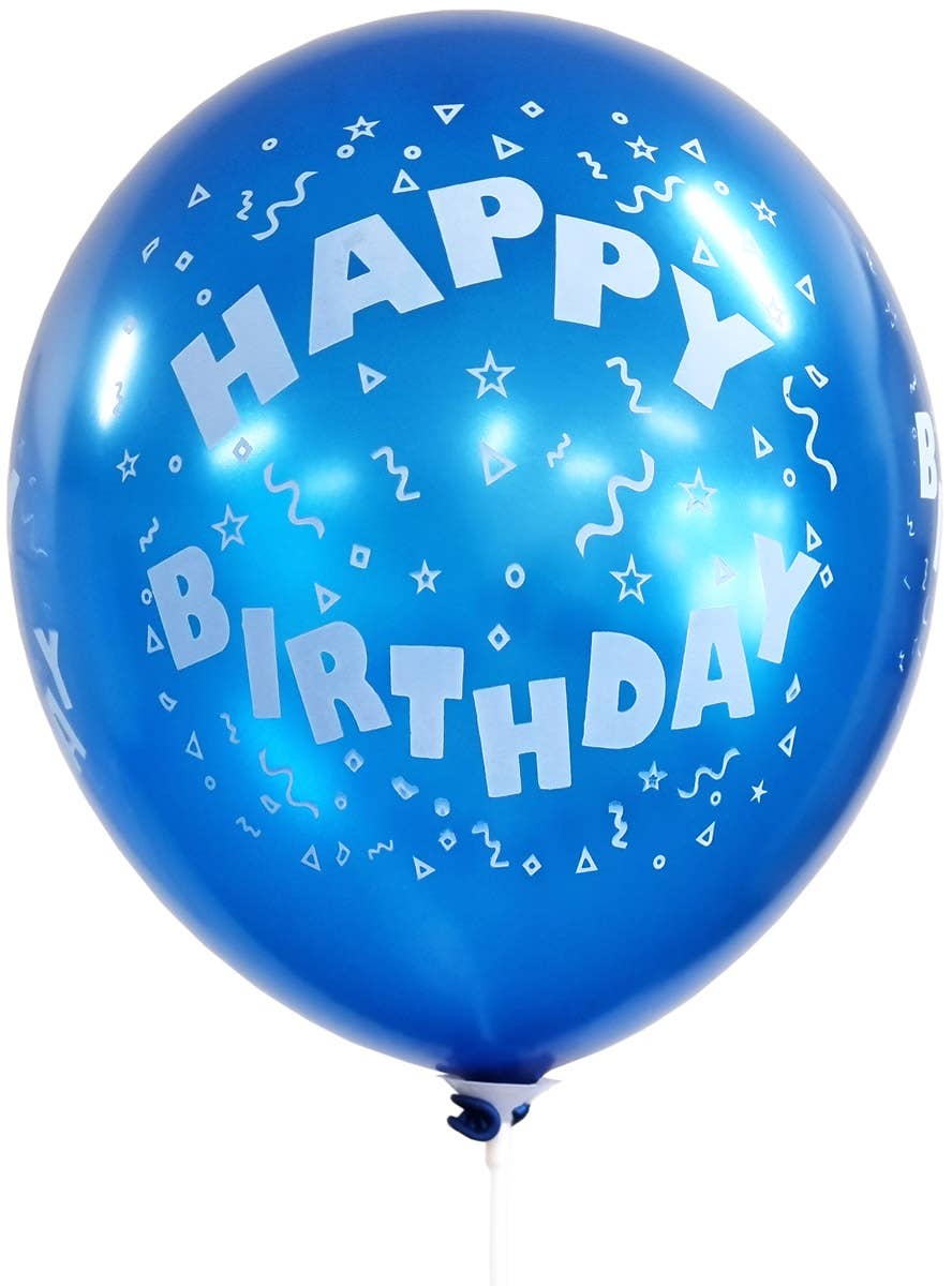 Image of Blue and White Happy Birthday Balloons 10 Pack