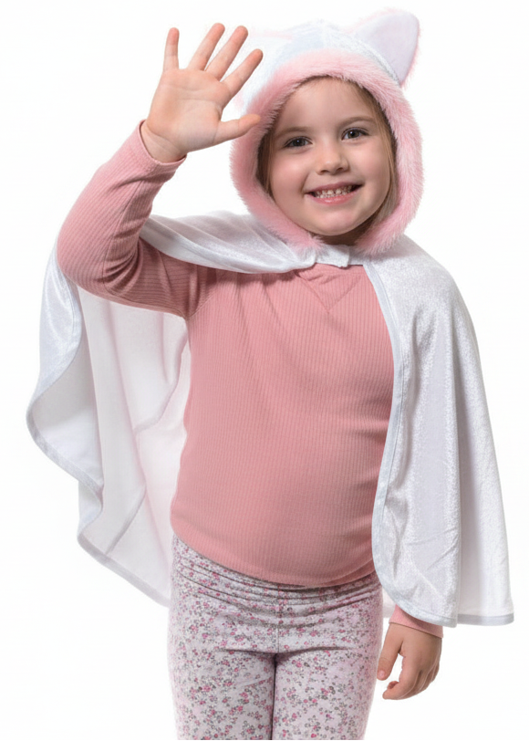 ute Cat Girls White Hooded Velvet Costume Cape - Main Image