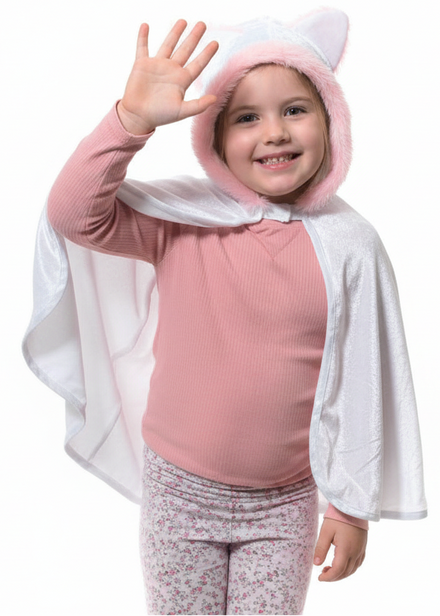ute Cat Girls White Hooded Velvet Costume Cape - Main Image