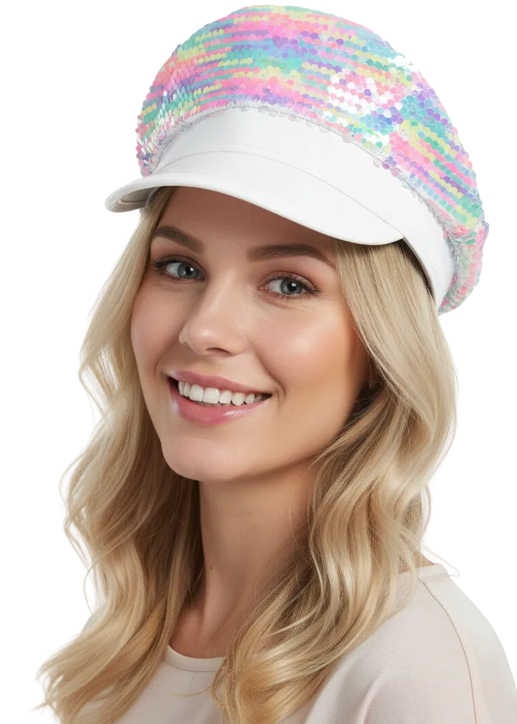 White Festival Hat with Rainbow Sequins - Main Image