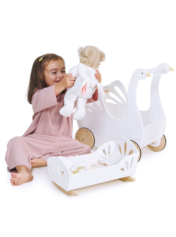 White Wooden Baby Doll Swan Bed - Alternate Image 3