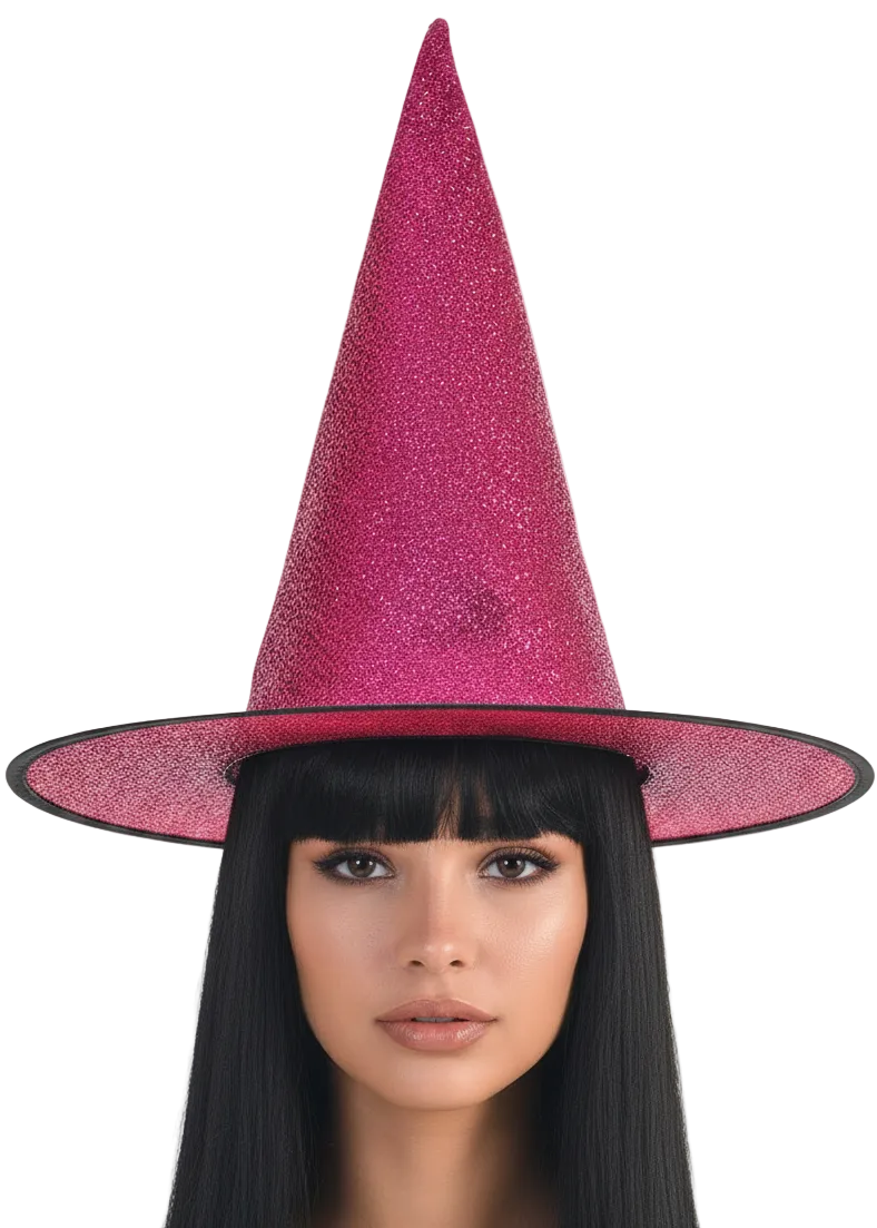 Sparkly Hot Pink Witch Hat Halloween Costume Accessory - Main Image