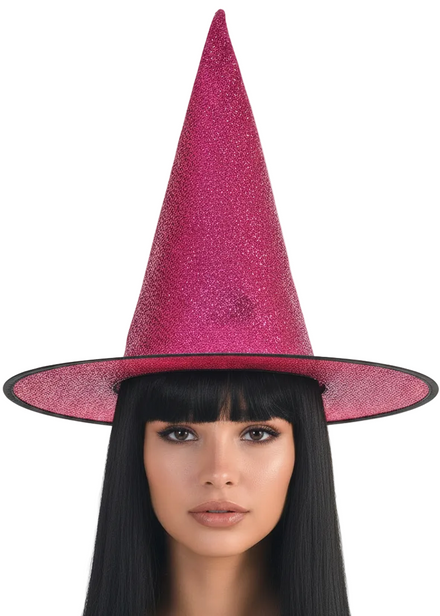 Sparkly Hot Pink Witch Hat Halloween Costume Accessory - Main Image