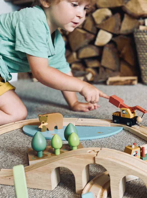 Wild Pines Wooden Train Toy Set - Lifestyle Image 1